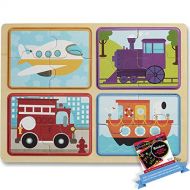 Melissa & Doug Ready, Set, Go Vehicle: Natural Play Wooden x Puzzle & 1 Melissa & Doug Scratch Art Mini-Pad Bundle (31361)