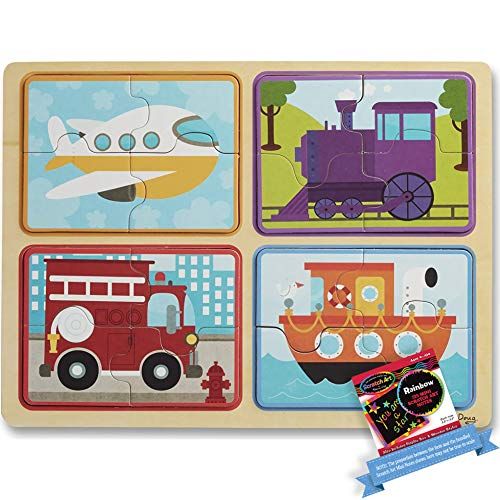  Melissa & Doug Ready, Set, Go Vehicle: Natural Play Wooden x Puzzle & 1 Melissa & Doug Scratch Art Mini-Pad Bundle (31361)