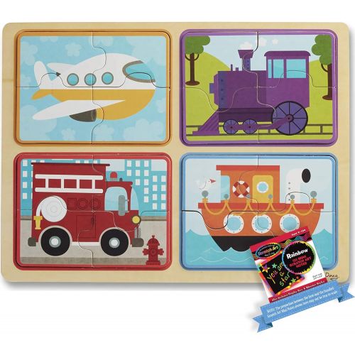  Melissa & Doug Ready, Set, Go Vehicle: Natural Play Wooden x Puzzle & 1 Melissa & Doug Scratch Art Mini-Pad Bundle (31361)