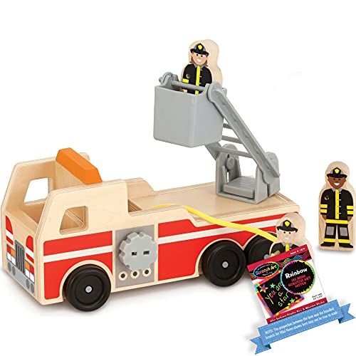  Melissa & Doug Wooden Fire Truck & 1 Scratch Art Mini-Pad Bundle (09391)