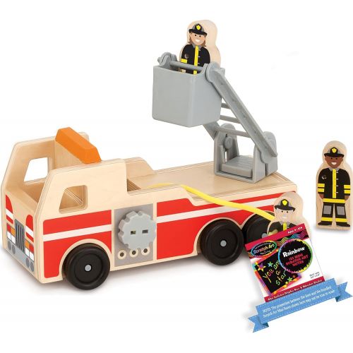  Melissa & Doug Wooden Fire Truck & 1 Scratch Art Mini-Pad Bundle (09391)