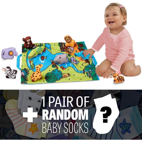  Melissa & Doug Take-Along Wild Safari Play Mat: Ks Kids Baby Toy Series + 1 Free Pair of Baby Socks Bundle (92159)