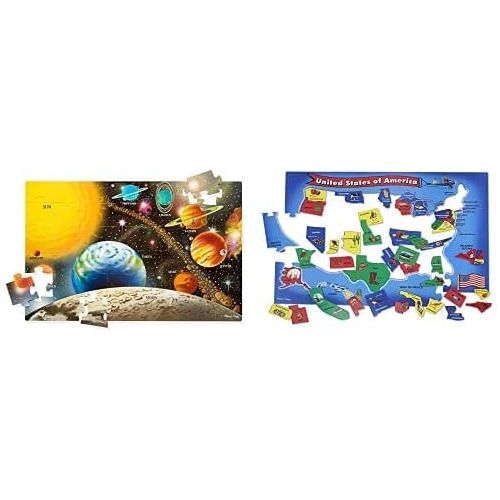  Melissa & Doug Solar System Floor Puzzle (Floor Puzzles, Easy-Clean Surface, Promotes Hand-Eye Coordination, 48 Pieces, 36” L x 24” W) AND Melissa & Doug USA (United States) Map Fl