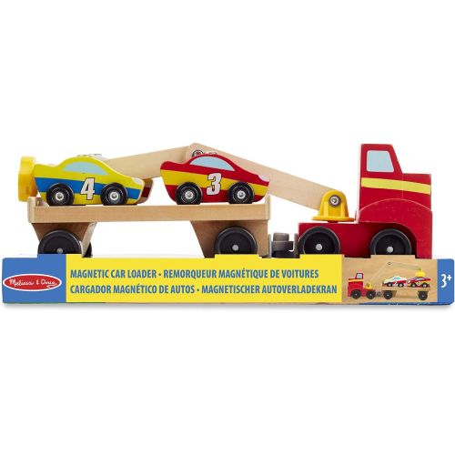  Melissa & Doug Magnetic Car Loader Wooden Toy Set with 4 Cars and 1 Semi-Trailer Truck