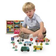 Melissa & Doug Wooden 6-Vehicle and 9-Traffic Signs Play Set & 1 Scratch Art Mini-Pad Bundle (03177)