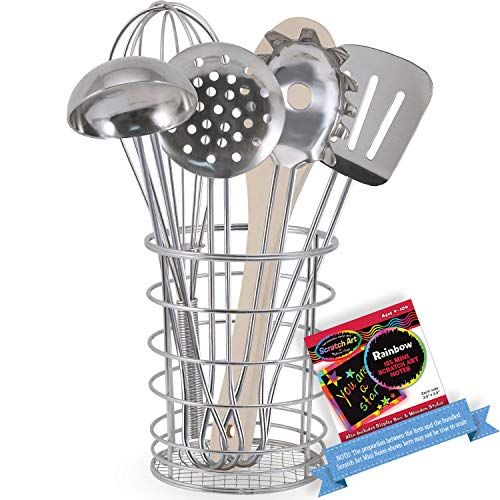  Melissa & Doug Stir & Serve Cooking Toy Utensils: Lets Play House! Pretend Play Set & 1 Scratch Art Mini-Pad Bundle (09351)