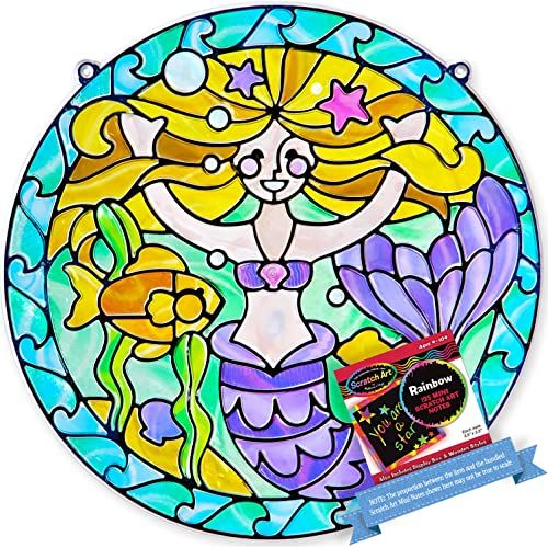  Melissa & Doug Mermaid: Stained Glass Made Easy Series & 1 Scratch Art Mini-Pad Bundle (09292)