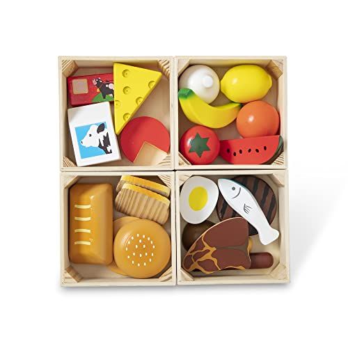  Melissa & Doug Food Groups - Wooden Play Food, The Original (Pretend Play, 21 Hand-Painted Wooden Pieces and 4 Crates, Great Gift for Girls and Boys - Kids Toy Best for 3, 4, 5, an