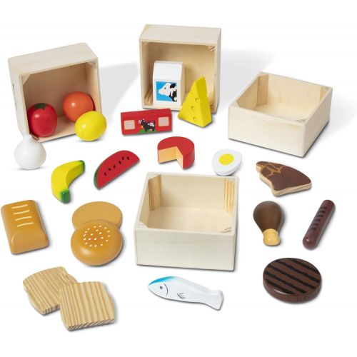  Melissa & Doug Food Groups - Wooden Play Food, The Original (Pretend Play, 21 Hand-Painted Wooden Pieces and 4 Crates, Great Gift for Girls and Boys - Kids Toy Best for 3, 4, 5, an