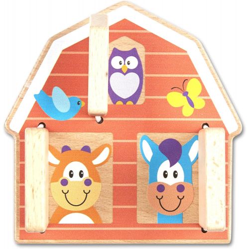  Melissa & Doug First Play Peek-a-Boo Farm Wooden Grasping Toy