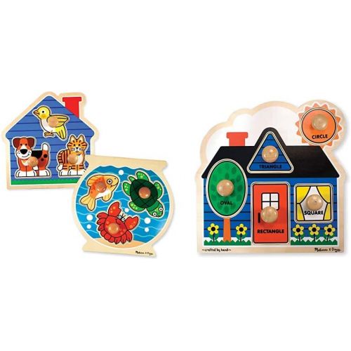  Melissa & Doug Animals Jumbo Knob Wooden Puzzles Set - Fish and Pets & First Shapes Jumbo Knob