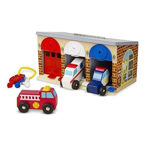  Melissa & Doug Lock and Roll Rescue Garage - 3 Wooden Vehicles, Garage With Locking Door and Keys