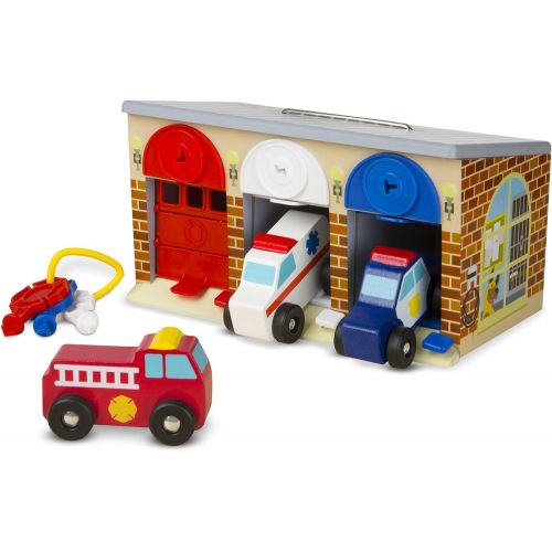  Melissa & Doug Lock and Roll Rescue Garage - 3 Wooden Vehicles, Garage With Locking Door and Keys