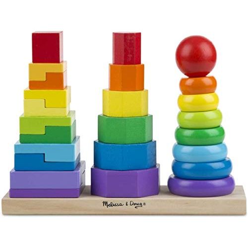  Melissa & Doug Geometric Stacker Toddler Toy (Developmental Toys, Rings, Octagons, and Rectangles, 25 Colorful Wooden Pieces, Great Gift for Girls and Boys - Best for 2, 3, and 4 Y