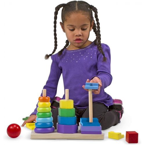  Melissa & Doug Geometric Stacker Toddler Toy (Developmental Toys, Rings, Octagons, and Rectangles, 25 Colorful Wooden Pieces, Great Gift for Girls and Boys - Best for 2, 3, and 4 Y