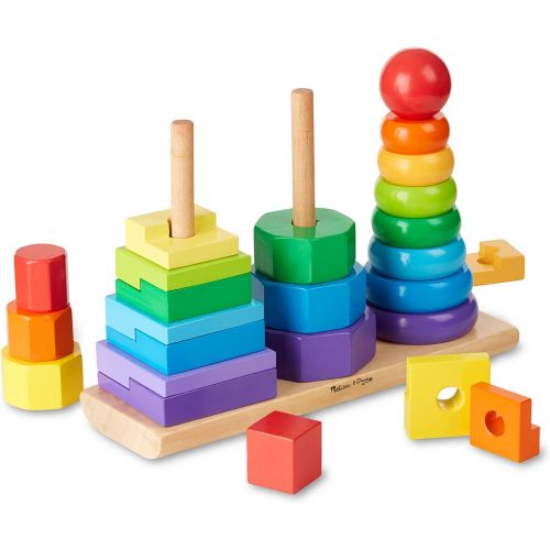  Melissa & Doug Geometric Stacker Toddler Toy (Developmental Toys, Rings, Octagons, and Rectangles, 25 Colorful Wooden Pieces, Great Gift for Girls and Boys - Best for 2, 3, and 4 Y