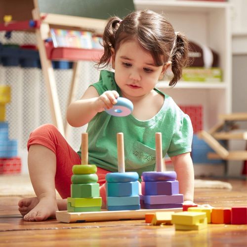  Melissa & Doug Geometric Stacker Toddler Toy (Developmental Toys, Rings, Octagons, and Rectangles, 25 Colorful Wooden Pieces, Great Gift for Girls and Boys - Best for 2, 3, and 4 Y