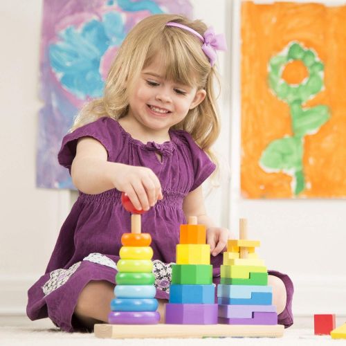  Melissa & Doug Geometric Stacker Toddler Toy (Developmental Toys, Rings, Octagons, and Rectangles, 25 Colorful Wooden Pieces, Great Gift for Girls and Boys - Best for 2, 3, and 4 Y