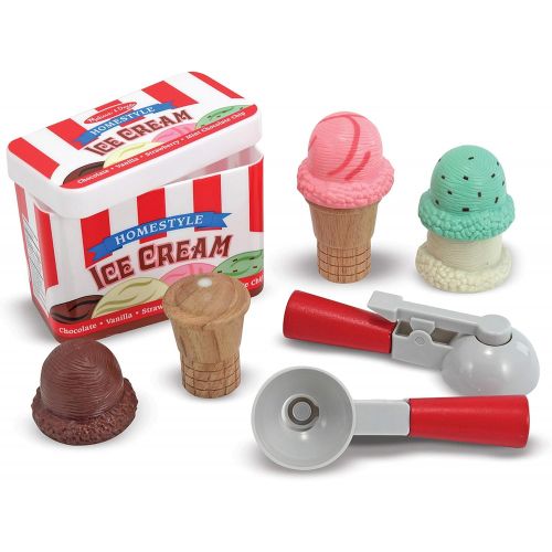  Melissa & Doug Scoop & Stack Ice Cream Cone Magnetic Pretend Play Set - The Original (Best for 3, 4, and 5 Year Olds) & Pizza Party Wooden Play Food (Best for 3, 4, and 5 Year Olds
