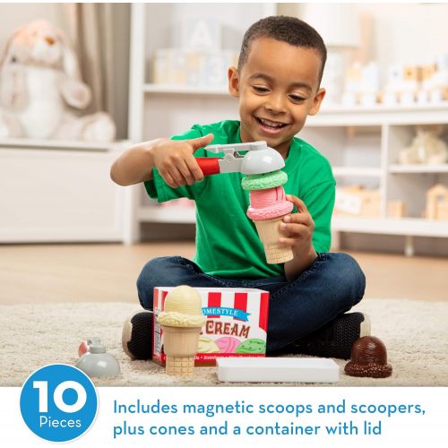  Melissa & Doug Scoop & Stack Ice Cream Cone Magnetic Pretend Play Set - The Original (Best for 3, 4, and 5 Year Olds) & Pizza Party Wooden Play Food (Best for 3, 4, and 5 Year Olds