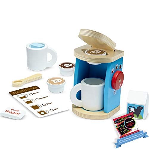  Melissa & Doug Wooden Brew & Serve Coffee Pretend Play Set Bundle with 1 Theme Compatible M&D Scratch Art Mini-Pad [98427]