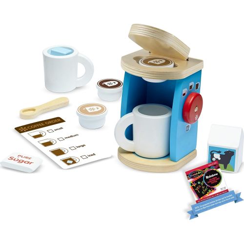  Melissa & Doug Wooden Brew & Serve Coffee Pretend Play Set Bundle with 1 Theme Compatible M&D Scratch Art Mini-Pad [98427]