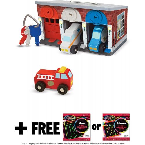  Melissa & Doug Lock and Roll Rescue Garage: Wooden Toy Play Set + 1 Scratch Art Mini-Pad Bundle (#04607)