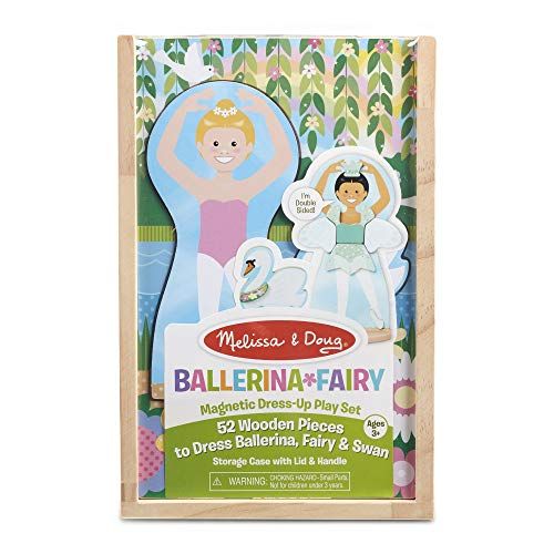  Melissa & Doug Ballerina and Fairy Magnetic Dress-Up Double-Sided Wooden Doll and Swan Pretend Play Set (52 pcs)