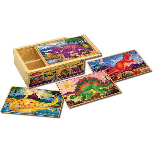  Melissa & Doug 3-Puzzle Wooden Jigsaw Set - Dinosaurs, Ocean, and Safari & Wooden Jigsaw Puzzles in a Box - Dinosaur