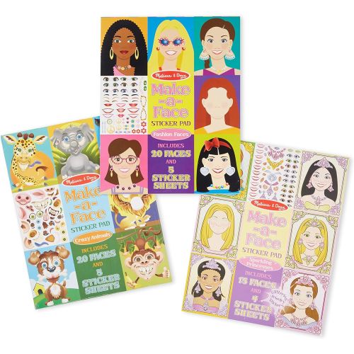  Melissa & Doug Make-a-Face Sticker Pads Set: Fashion Faces, Sparkling Princesses, Crazy Animals