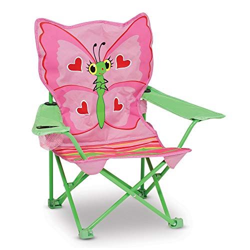  Melissa & Doug Bella Butterfly Childs Outdoor Chair (Easy to Open, Handy Cup Holder, Cleanable Materials, Carrying Bag, Great Gift for Girls and Boys - Best for 3, 4, and 5 Year Ol