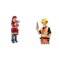 Melissa & Doug Fire Chief Role Play Costume Set & Construction Worker Role-Play Costume Set, Pretend Play, Fabrics, Machine-Washable, 17.5” H x 24” W x 1.75” L