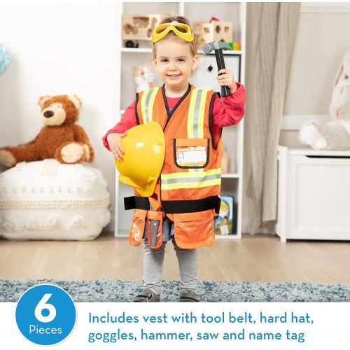  Melissa & Doug Fire Chief Role Play Costume Set & Construction Worker Role-Play Costume Set, Pretend Play, Fabrics, Machine-Washable, 17.5” H x 24” W x 1.75” L