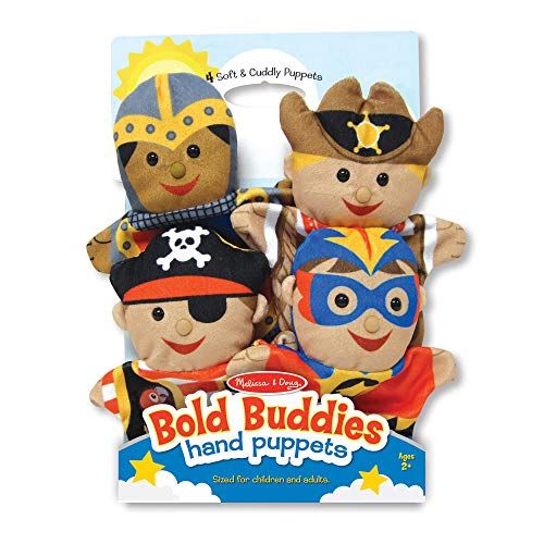  Melissa & Doug Bold Buddies Hand Puppets - The Original (Set of 4, Knight, Pirate, Sheriff, Superhero, Soft Plush, Great Gift for Girls and Boys - Best for 2, 3, 4, 5 and 6 Year Ol