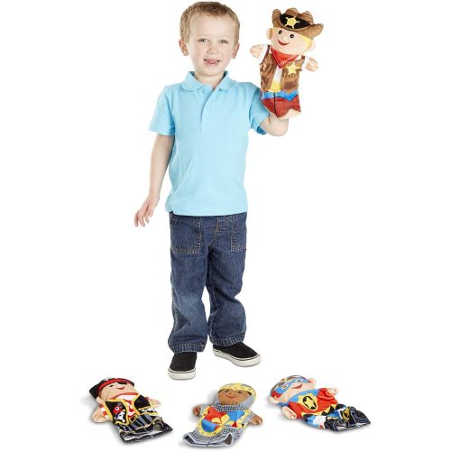  Melissa & Doug Bold Buddies Hand Puppets - The Original (Set of 4, Knight, Pirate, Sheriff, Superhero, Soft Plush, Great Gift for Girls and Boys - Best for 2, 3, 4, 5 and 6 Year Ol