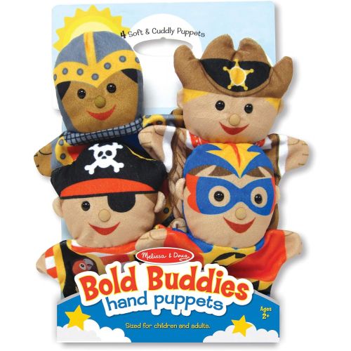  Melissa & Doug Bold Buddies Hand Puppets - The Original (Set of 4, Knight, Pirate, Sheriff, Superhero, Soft Plush, Great Gift for Girls and Boys - Best for 2, 3, 4, 5 and 6 Year Ol
