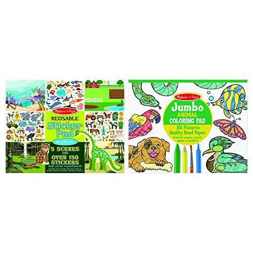  Melissa & Doug Sticker and Jumbo Coloring Pads Set: Animals - 150+ Stickers, 50 Coloring Pages