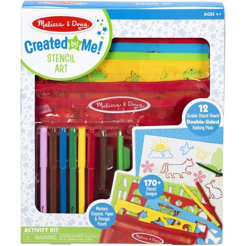  Melissa & Doug Created by Me! Stencil Art Coloring Activity Kit in Storage Pouch -- 170+ Designs, 6 Markers, 2 Crayons, Paper