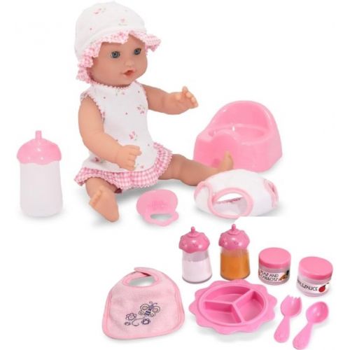  Melissa & Doug Bundle Includes 2 Items Mine to Love Annie 12-Inch Drink and Wet Poseable Baby Doll with Potty, Bottle, Pacifier, Diaper, Dress Mine to Love Time to Eat Doll