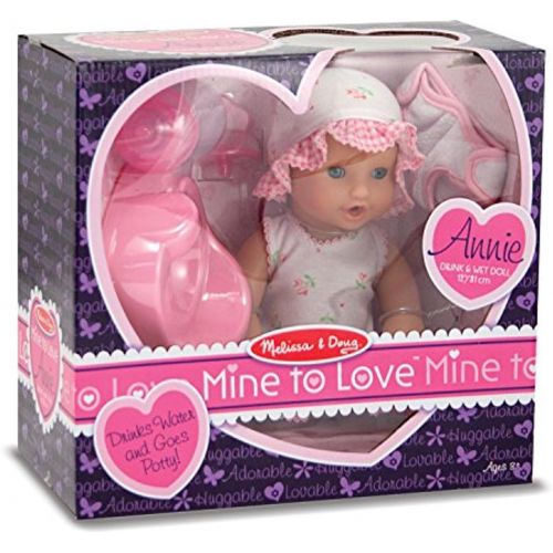  Melissa & Doug Bundle Includes 2 Items Mine to Love Annie 12-Inch Drink and Wet Poseable Baby Doll with Potty, Bottle, Pacifier, Diaper, Dress Mine to Love Time to Eat Doll