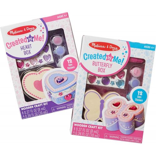  Melissa & Doug Decorate-Your-Own Wooden Heart Box and Wooden Butterfly Box Craft Kits Set