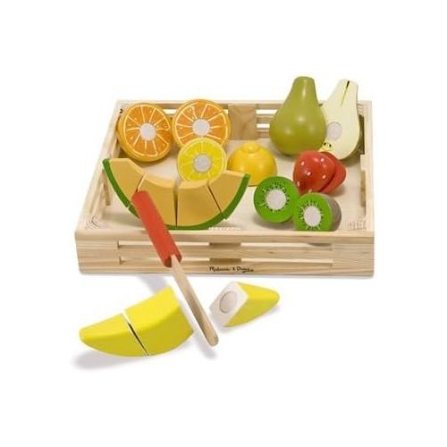  Cutting Fruit Set (18pcs): Wooden Play Food Set & 1 Melissa & Doug Scratch Art Mini-Pad Bundle (40211)