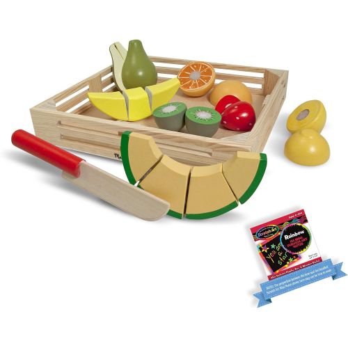  Cutting Fruit Set (18pcs): Wooden Play Food Set & 1 Melissa & Doug Scratch Art Mini-Pad Bundle (40211)