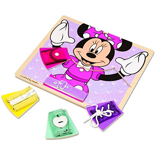  Melissa & Doug Disney Minnie Mouse Wooden Basic Skills Board - Zip, Lace, Tie, Buckle, Button, and Snap