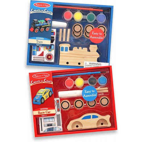  Melissa & Doug Decorate-Your-Own Wooden Train and Race Car Craft Kits, Set of 2