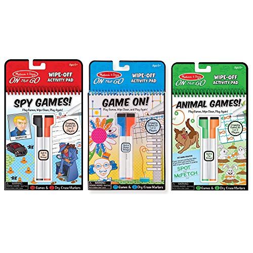  Melissa & Doug On The Go Wipe-Off Activity Pad Dry-Erase Games 3 Pack: Spy, Animal, Game On!