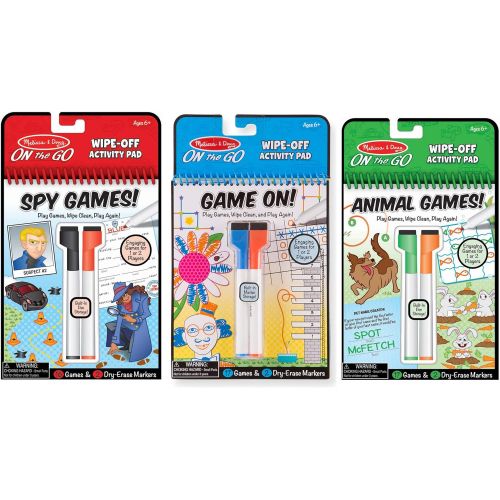  Melissa & Doug On The Go Wipe-Off Activity Pad Dry-Erase Games 3 Pack: Spy, Animal, Game On!