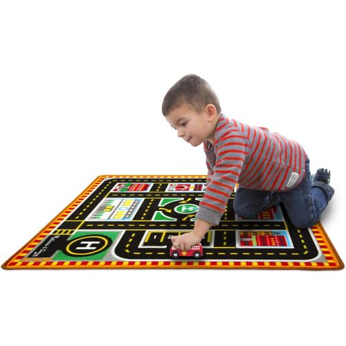  Melissa & Doug Round The City Rescue Rug With 4 Wooden Vehicles