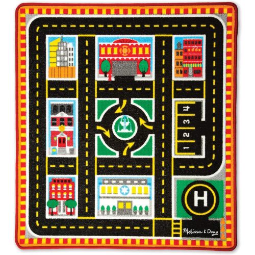  Melissa & Doug Round The City Rescue Rug With 4 Wooden Vehicles