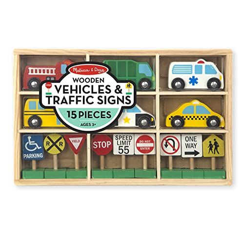  Melissa & Doug Wooden Vehicles & Traffic Signs